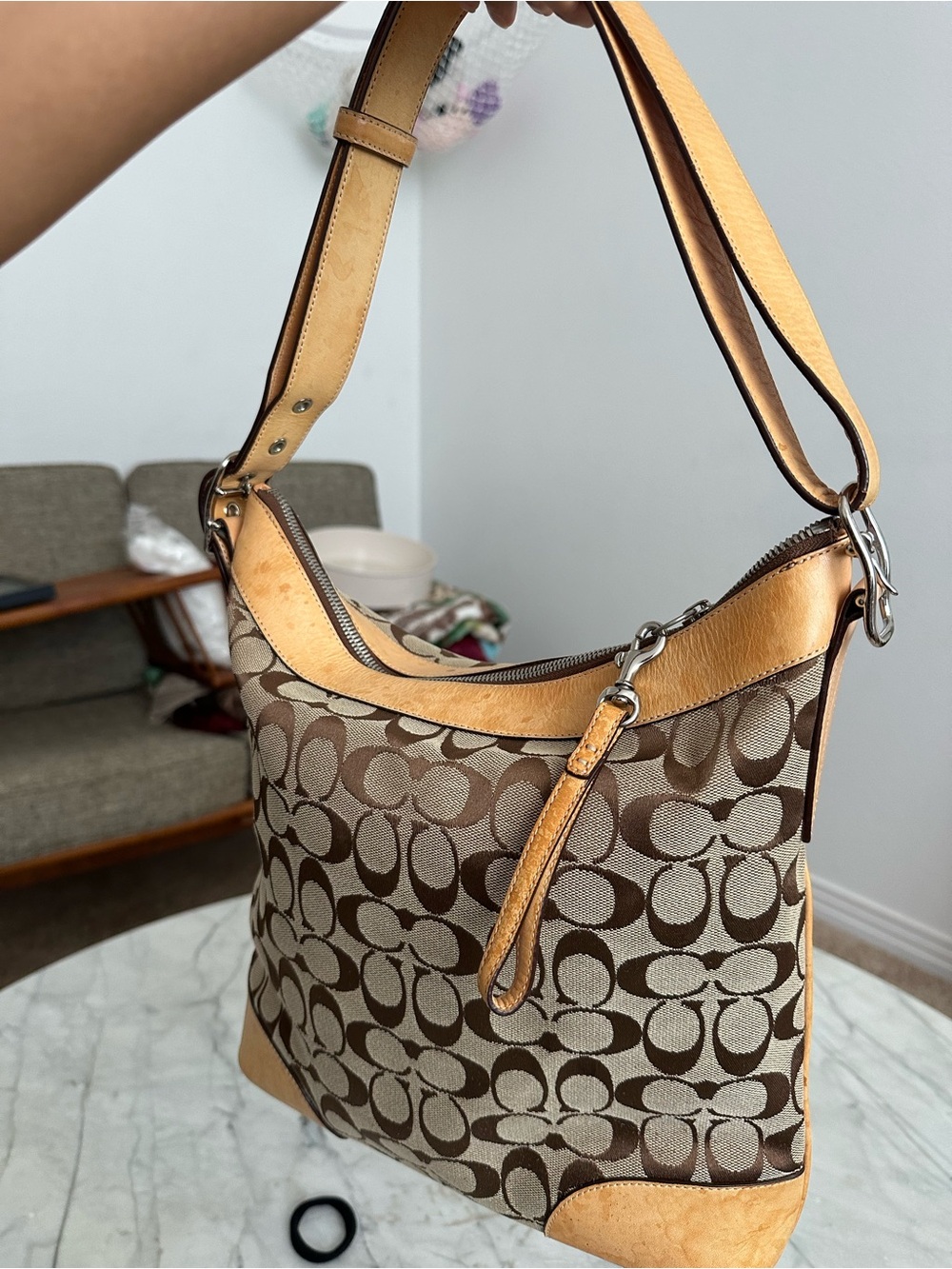 Coach Signature Hobo in Brown and Tan Leather Trim - Picture 2 of 6